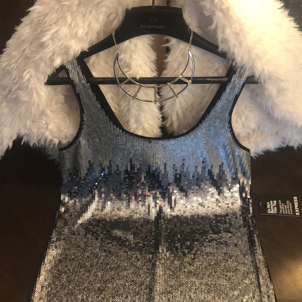 Silver Sequined Slip Dress by Express - Picture 1 of 15